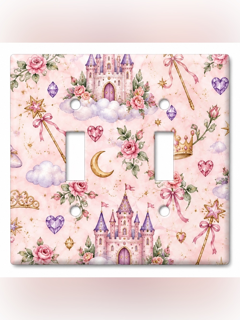Princess Castle Double Light Switch Cover Pink Fairytale Girls Kids Room Decor